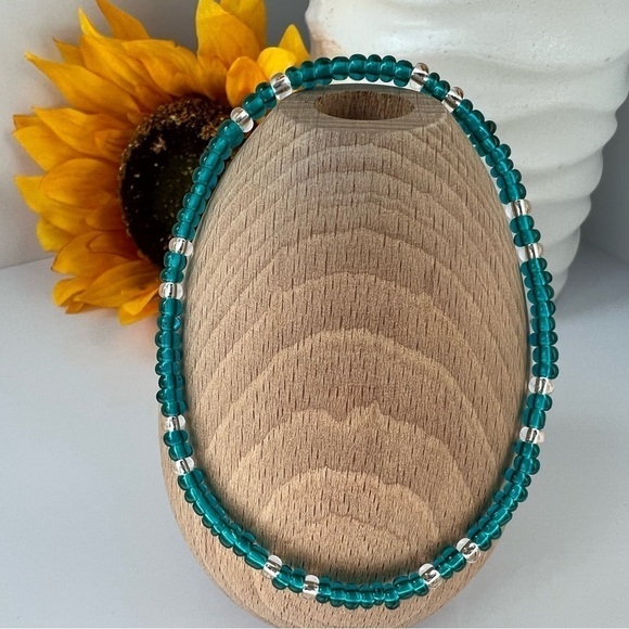 HAND CRAFTED Stretch Beaded Anklet Turquoises Color Blue 9” - Picture 1 of 13